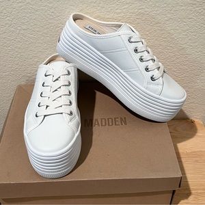 NIB Steve Madden Bridget30 White Leather Platform Mule Sneakers, 8.5